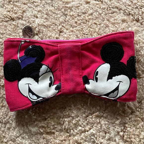 Disney Couture by Loop Pink Bow Clutch Wallet Mickey and Minnie - Picture 1 of 6